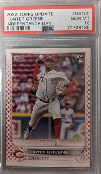 2022 Topps Update Independence Day #/76 RC Hunter Greene PSA 10 Rookie #US160 SP SSP