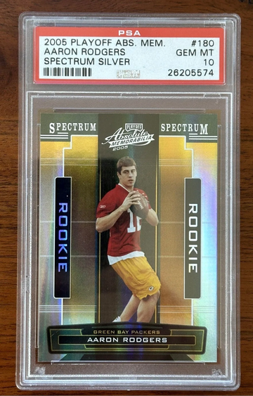 2005 Absolute Memorabilia Aaron Rodgers Rookie Card RC 038/100 Spectrum Silver PSA 10 Gem Mint pop 1