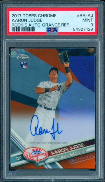 2017 TOPPS CHROME AARON JUDGE ORANGE REFRACTOR ROOKIE AUTO RC /25 PSA 9 MINT