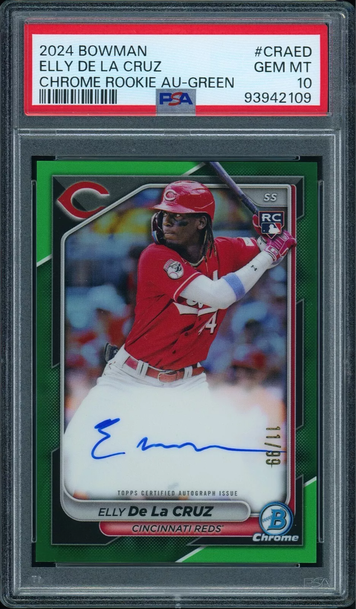 2024 BOWMAN CHROME ELLY DE LA CRUZ GREEN REFRACTOR ROOKIE AUTO RC /99 PSA 10