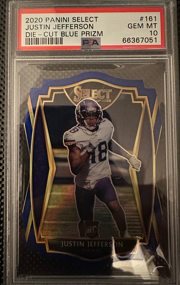 2020 Panini Select Justin Jefferson RC Die-Cut Blue Prizm PREMIERE LEVEL PSA 10
