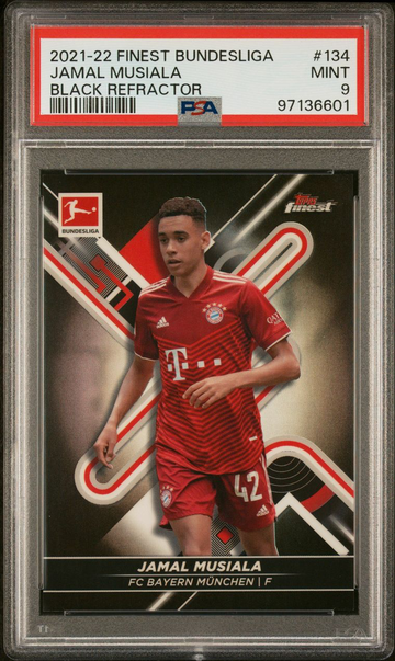 2021-22 Topps Finest Bundesliga Jamal Musiala Black Refractor Mint PSA 9