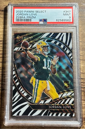 2020 Jordan Love Panini Select Field Level Zebra Prizm Rookie PSA 9 #347 RC SP RARE