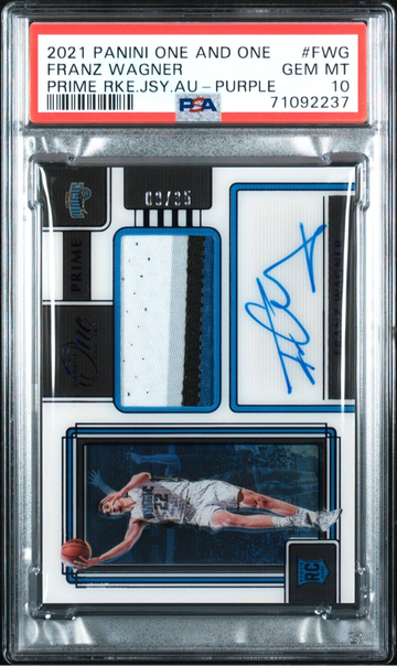 2021-22 Franz Wagner Panini One And One Rookie Patch Auto Purple /35 PSA 10 RPA Autograph RC SP POP 1