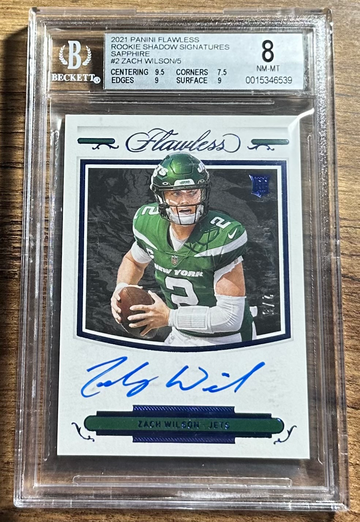 2021 Zach Wilson Panini Flawless Rookie Shadow Signatures Sapphire Blue Auto 2/5 JSY # BGS 8 10 Autograph