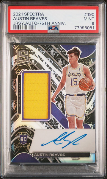 2021-22 Austin Reaves Panini Spectra 75th Anniversary Rookie Patch Auto /75 PSA 9 Prizm Autograph #190 RC SP