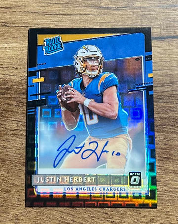 2020 Justin Herbert Panini Donruss Optic Rated Rookie Black Pandora Prizm Auto /25 #153 RC SP Autograph 
