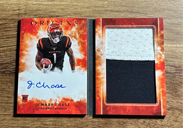 2021 Ja’Marr Chase Panini Origins Rookie Patch Auto Booklet /49 RPA RC Autograph SP Jamarr