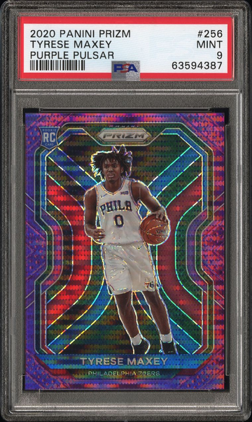 2020-21 Tyrese Maxey Panini Prizm Purple Pulsar Rookie /35 PSA 9 #256 RC SP