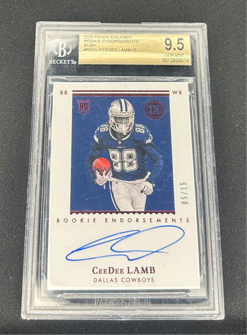 2020 Ceedee Lamb Panini Encased Rookie Endorsements Red Auto /15 BGS 9.5 Ruby RC Autograph