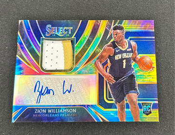 2019-20 Zion Williamson Panini Select Tie Dye Prizm Rookie Patch Auto /25 RPA Jersey RC Autograph SP