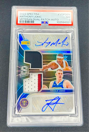 2023 Nikola Jokic Carmelo Anthony Spectra Dual Patch Auto Prizm /10 PSA 7 Jersey Autograph Veteran SP