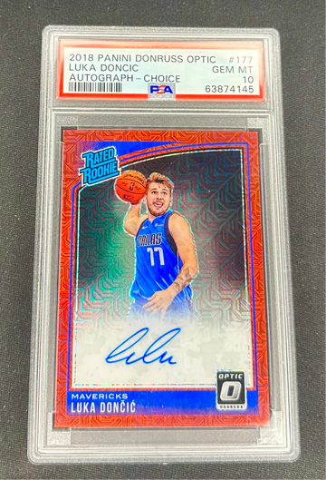 2018-19 Luka Doncic Donruss Optic Red Choice Rated Rookie Auto PSA 10 #177 Autograph POP 3 SP RC Prizm