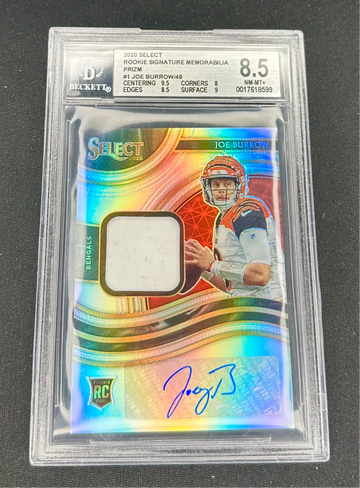 2020 Joe Burrow Select Rookie Patch Jersey Prizm Auto /49 RPA BGS 8.5 Signature Memorabilia RC SP Autograph