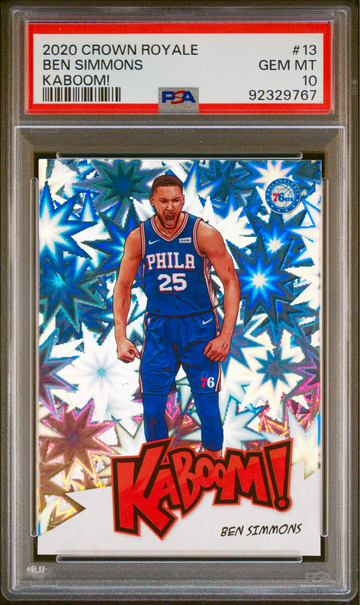 2020-21 Ben Simmons Panini Crown Royale Kaboom Holo PSA 10 #13 SP KABOOM!