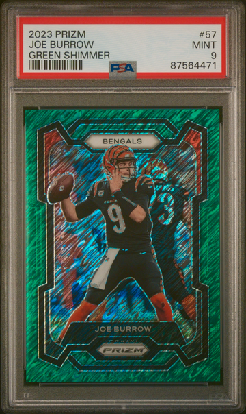 2023 Joe Burrow Panini Prizm Green Shimmer FOTL 5/5 PSA 9 #57 SP RARE