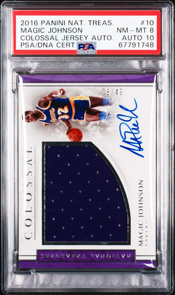 2016 Magic Johnson Panini National Treasures Colossal Jersey Patch Auto /49 PSA 8 10 SP Jumbo Autograph