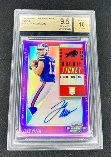 2018 Josh Allen Panini Contenders Optic Purple Prizm Rookie Ticket Auto /49 BGS 9.5 10 #105 SP Autograph