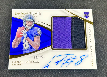 2018 Lamar Jackson Panini Immaculate Premium Rookie Patch Auto 4/35 RPA Autograph Jumbo Jersey RC SP