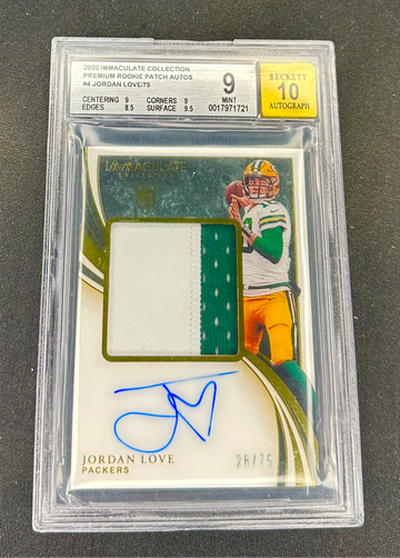 2020 Jordan Love Panini Immaculate Premium Rookie Patch Auto /75 RPA BGS 9 10 Jumbo RC Autograph