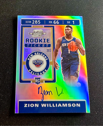 2019 Zion Williamson Panini Contenders Optic Silver Prizm Rookie Ticket Auto #135 RC Autograph