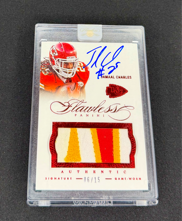 2014 Jamaal Charles Flawless Ruby Red Vertical Patch Jersey Auto /15 SEALED #45 Signature Autograph