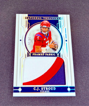 2023 CJ Stroud National Treasures Framed Fabric Silver Patch Jersey /25 Rookie C.J. Holo SP