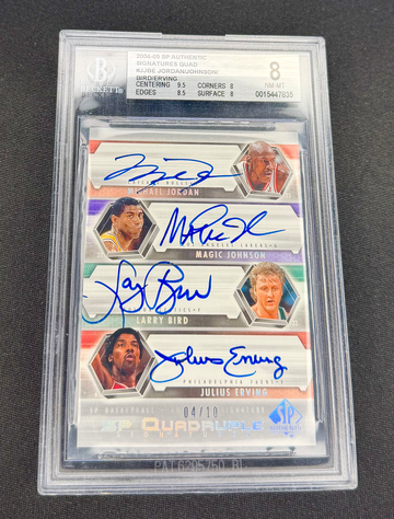 2004 Michael Jordan Larry Bird Magic Johnson Julius Erving SP Authentic Quad Silver Auto /10 BGS 8 Signatures