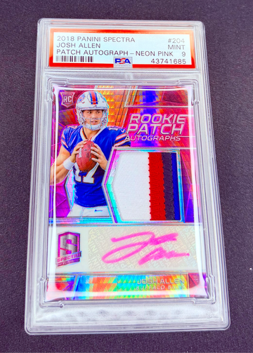 2018 Josh Allen Panini Spectra Rookie Patch Auto Prizm Pink RPA /25 PSA 9 #204 Neon RC Jersey Hyper SP