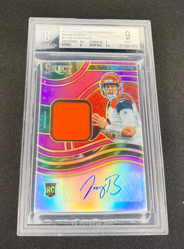 2020 Joe Burrow Select Purple Prizm Rookie Patch Jersey Auto RPA /25 BGS 9 10 Signature Memorabilia RC