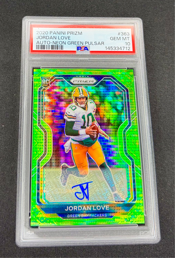 2020 Jordan Love Panini Prizm Neon Green Pulsar Rookie Auto PSA 10 #363 Autograph RC