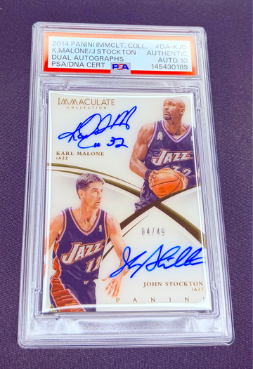 2014 Karl Malone John Stockton Panini Immaculate Dual Auto /49 PSA AUTH 10 Autograph SP Vertical