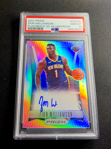 2021 Zion Williamson Panini Prizm Flashback Silver Auto Signature PSA 10 Throwback On Card