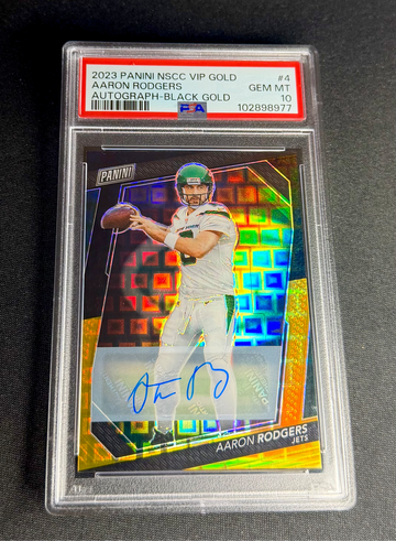 2023 Aaron Rodgers Panini National Convention VIP Black Gold Prizm Auto /5 PSA 10 #4 NSCC Autograph