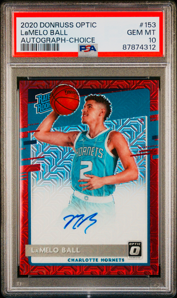 2020 Lamelo Ball Panini Donruss Optic Rated Rookie Choice Prizm Auto PSA 10 #153 Red Autograph RC