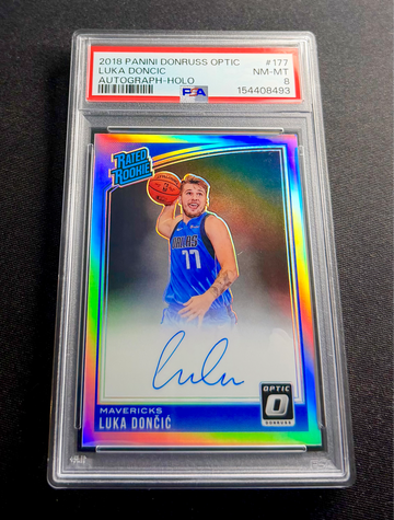 2018 Luka Doncic Panini Donruss Optic Holo Prizm Rated Rookie Auto PSA 8 #177 Autograph SP RC Silver