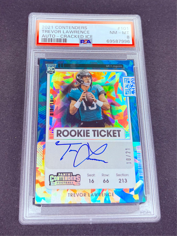 2021 Trevor Lawrence Contenders Cracked Ice Rookie Auto 10/21 PSA 8 #101 Panini Autograph True SP RC