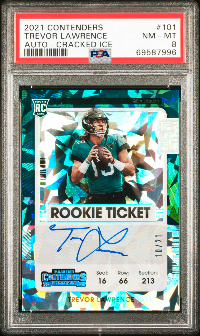 2021 Trevor Lawrence Contenders Cracked Ice Rookie Auto 10/21 PSA