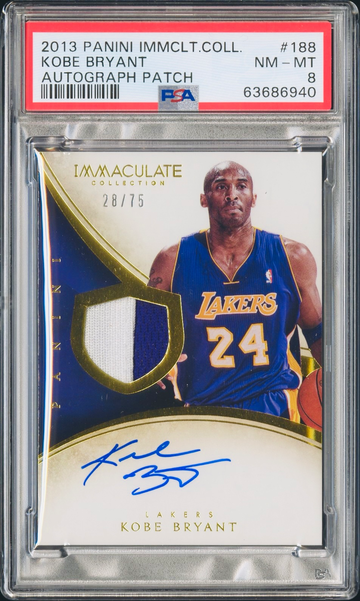 2013 Kobe Bryant Immaculate Patch Jersey Auto PSA 8 #188 28/75 Autograph Panini GAME WORN SP