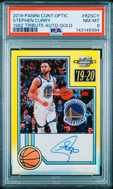 2019 Stephen Curry Panini Contenders Optic Gold Prizm 5/10 Tribute Auto PSA 8 1982 SP Autograph