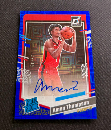 2023 Amen Thompson Panini Donruss Blue Mojo Rated Rookie Auto Choice /49 #253 Autograph SP Signature RC