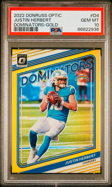 2022 Justin Herbert Donruss Optic Dominators Gold Prizm PSA 10 10/10 JSY #D-4 SP Panini Herb
