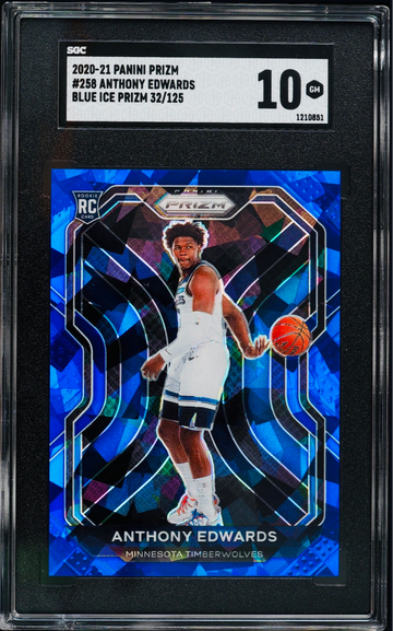 2020 Anthony Edwards Panini Prizm Blue Cracked Ice Rookie 32/125 SGC 10 GEM #258 MINT SP WOLVES