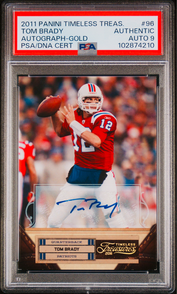 2011 Tom Brady Panini Timeless Treasures Gold Holo Auto 5/5 PSA AUTH 9 #96 Autograph SP Foil