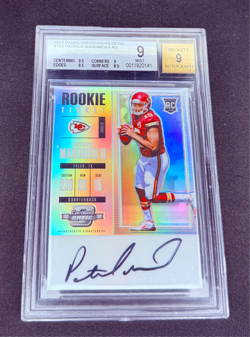 2017 Patrick Mahomes II Panini Contenders Optic Silver Prizm Rookie Auto BGS 9 #103 RC Autograph Ticket