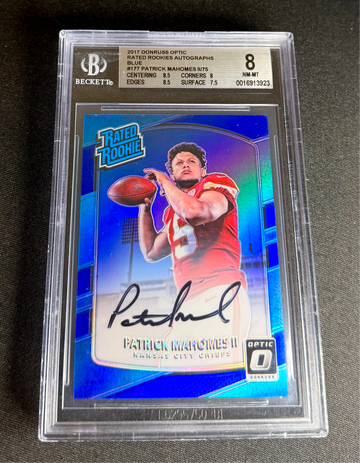 2017 Patrick Mahomes II Panini Donruss Optic Rated Rookie Blue Prizm Auto /75 BGS 8 #177 Autographs SP RC