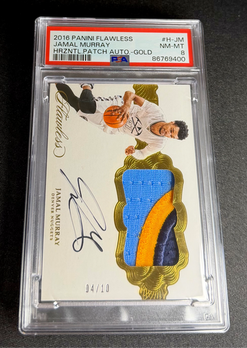 2016 Jamal Murray Panini Flawless Gold Rookie Patch Auto 4/10 PSA 8 Horizontal RPA SP Autograph Jersey