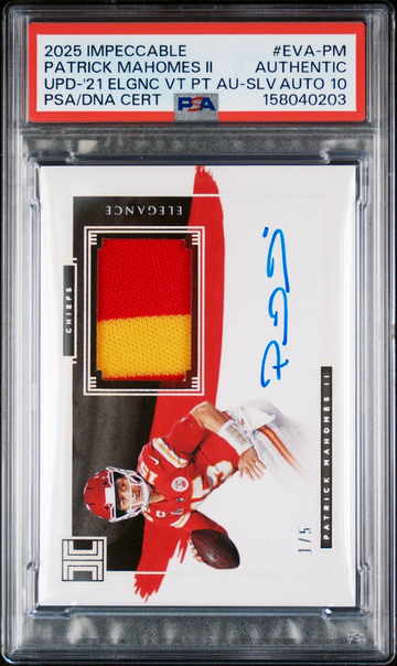 2025 Patrick Mahomes II Impeccable Elegance Silver Patch Auto 1/5 PSA AUTH 10 Autograph Jersey SP Panini