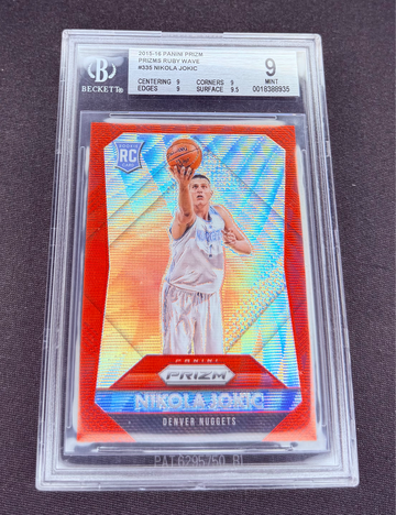 2015 Nikola Jokic Panini Prizm Ruby Red Wave Rookie 16/350 BGS 9 #335 SP Joker RC