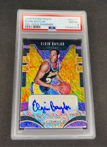 2019 Elgin Baylor Panini Prizm Gold Shimmer Signatures Auto /10 PSA 8 Autograph SP